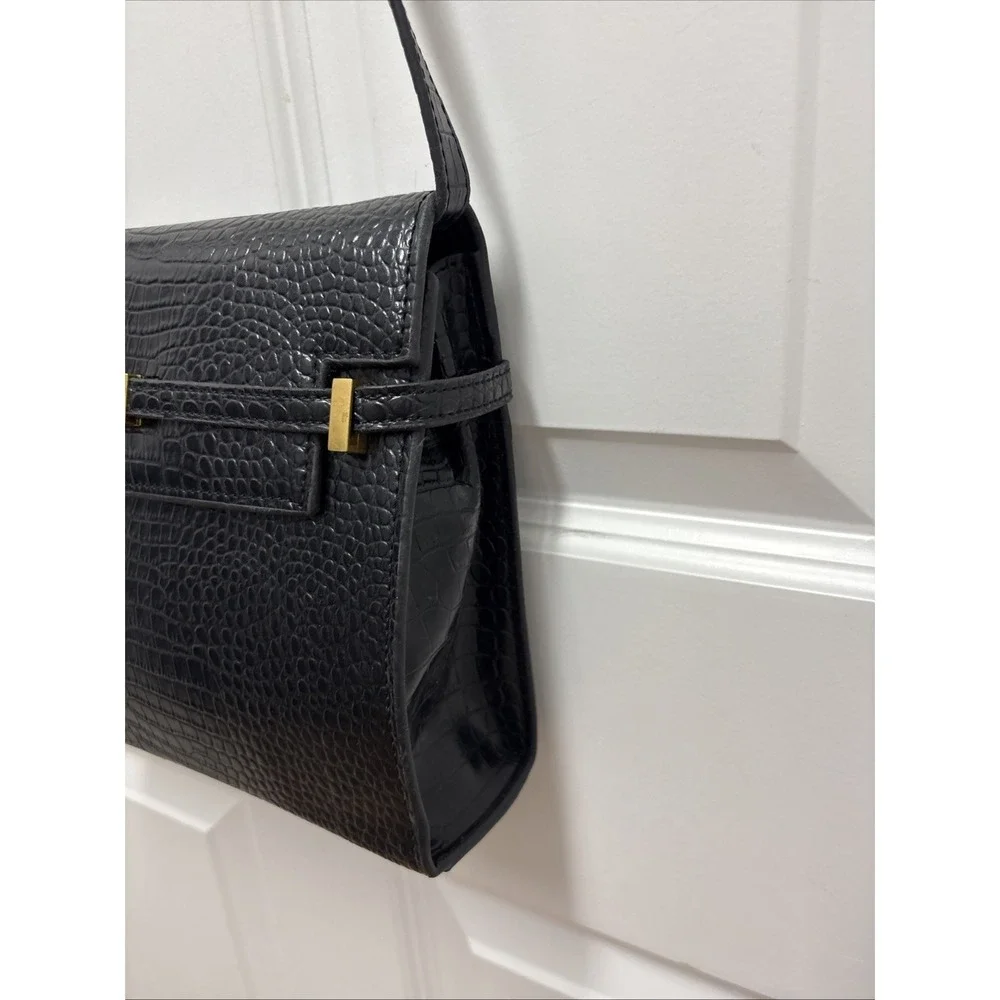 Saint Laurent Manhatten Black Embossed Croc Shoulder‎ Bag